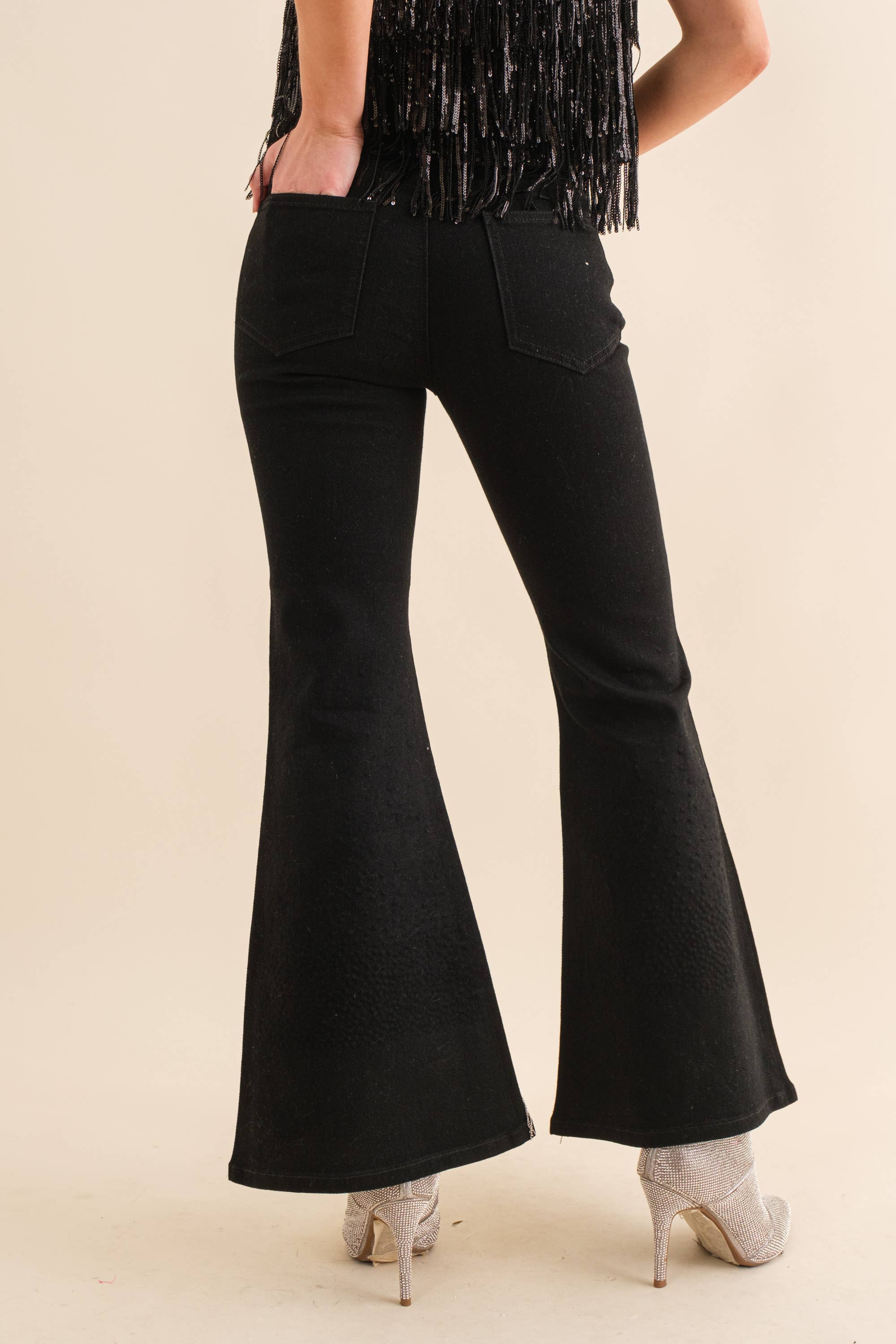 80018P - Cotton Stretch Studded Rhinestone Fringe Jeans