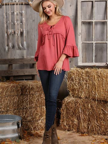 3/4 SLEEVE WITH NECK STRING DETAILED TOP