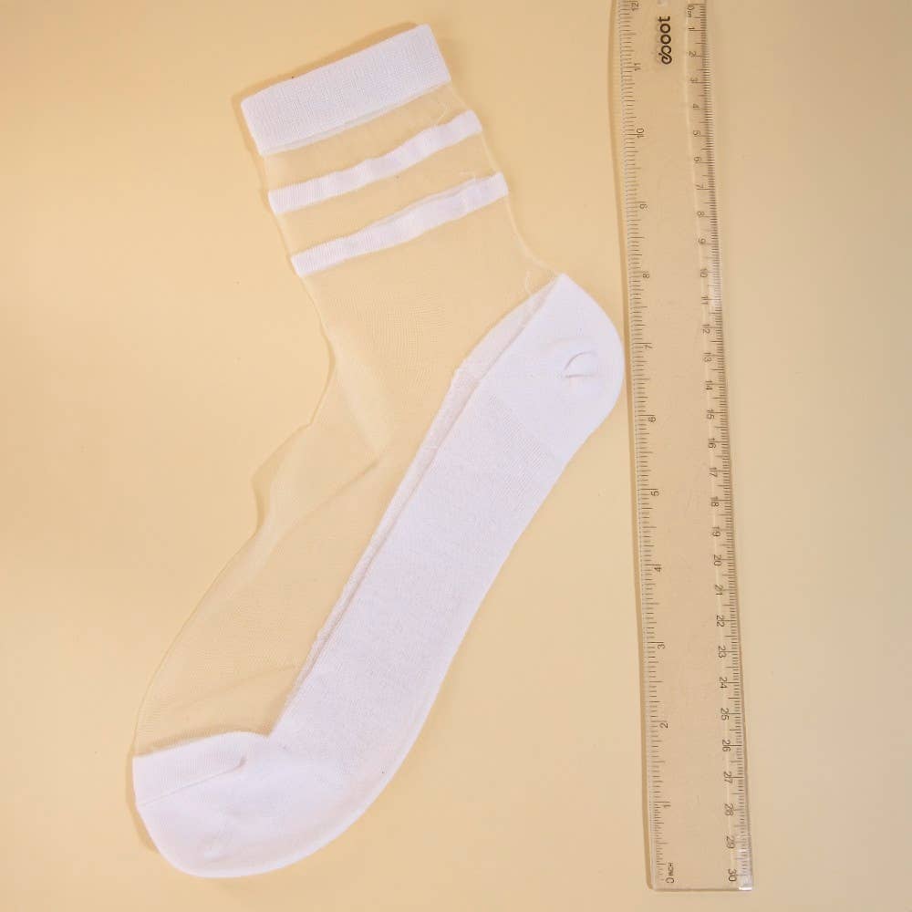 Triple Striped Sheer Ankle Socks