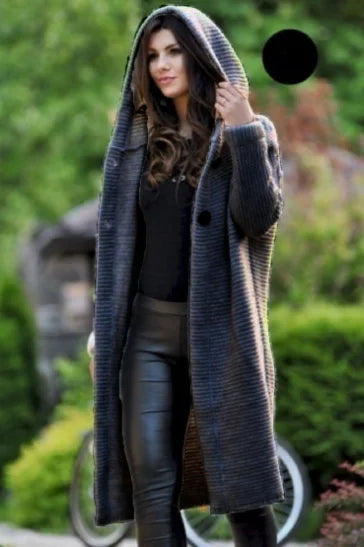 Knit Hooded Long Coat Sweater