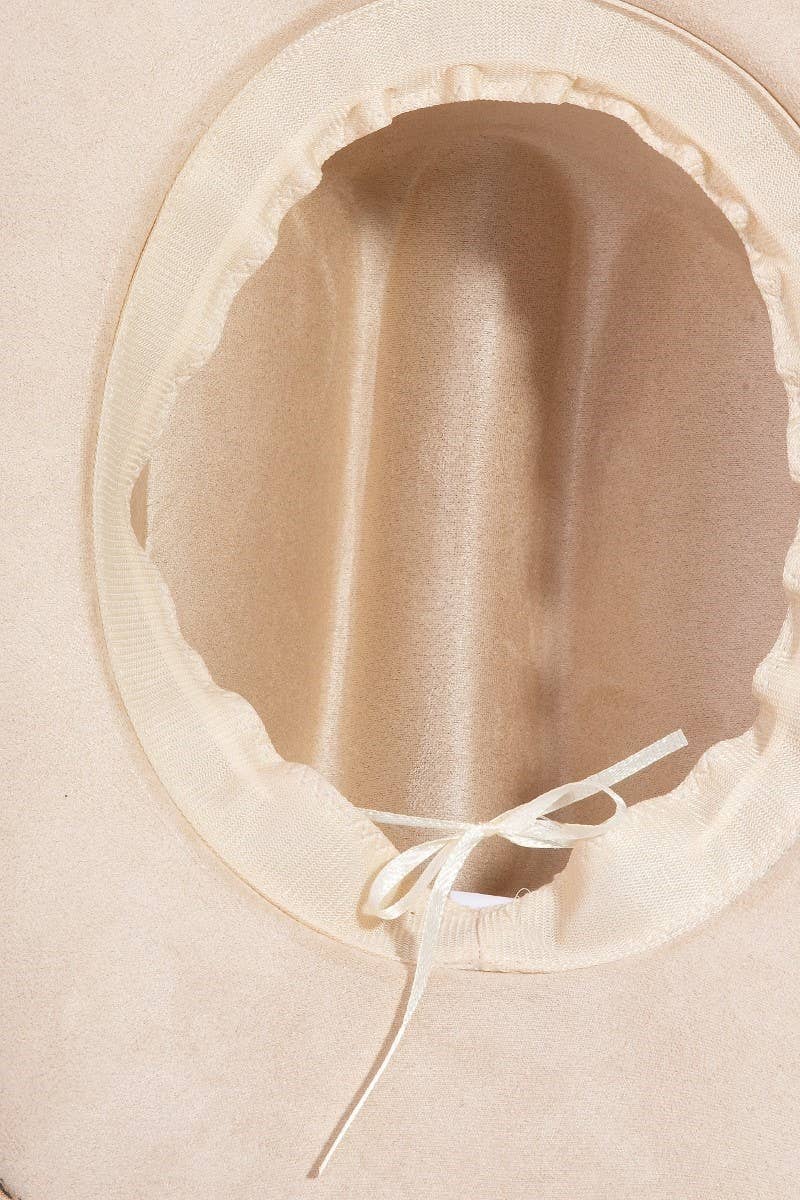 Boho Embroidered Strap Faux Suede Cowboy Hat