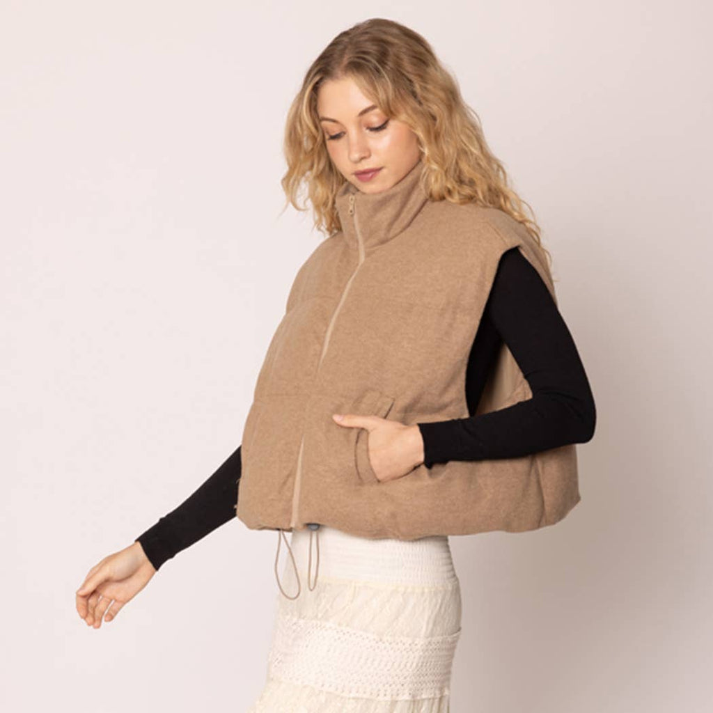 Knit Padded Crop Zip-Up Vest