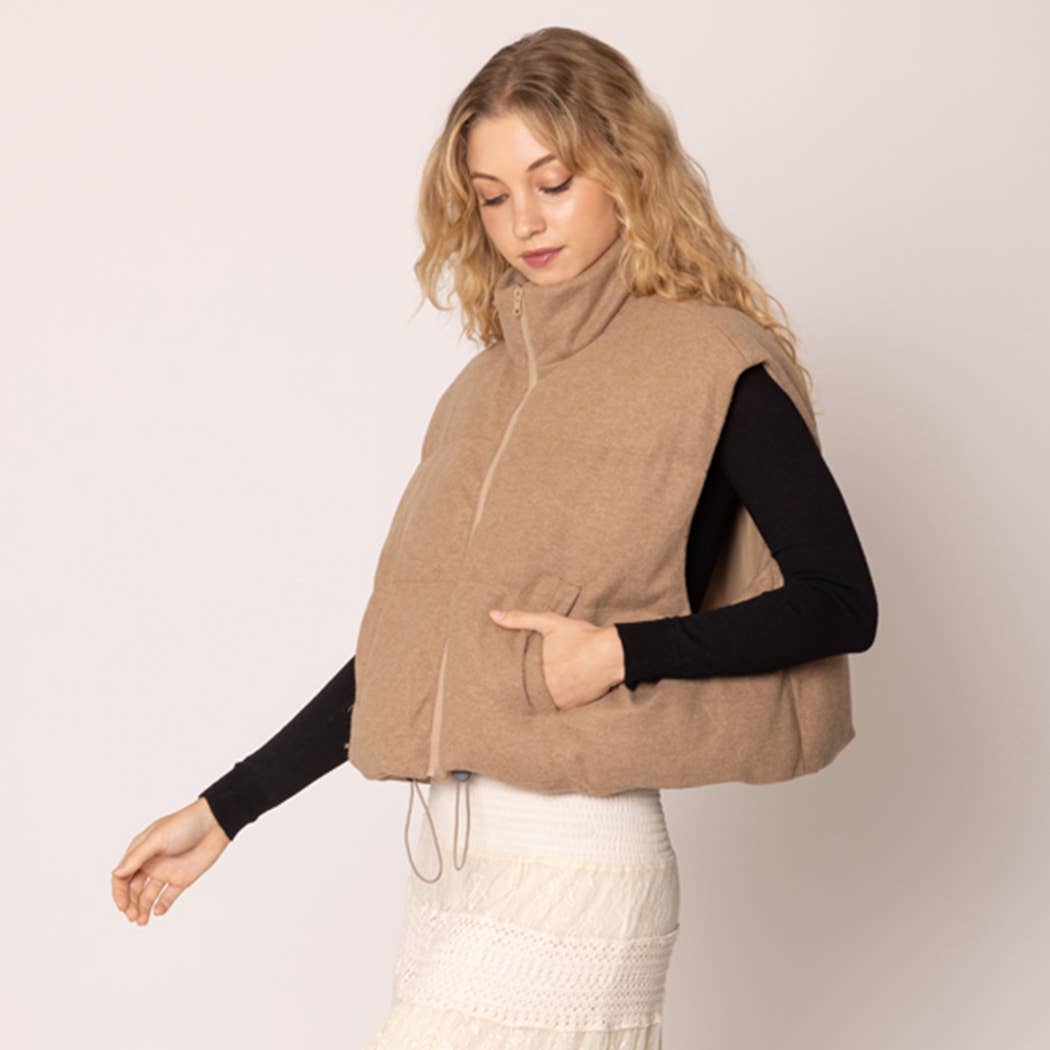 Knit Padded Crop Zip-Up Vest