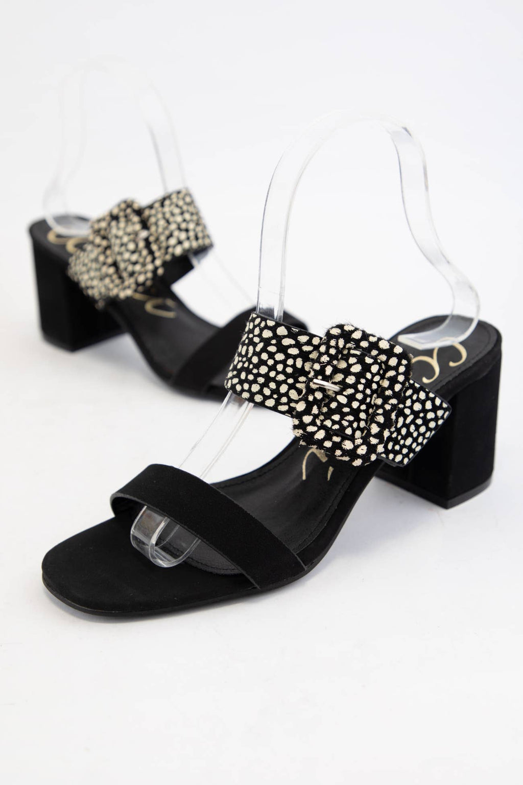 SALLY Double Strap Block Heel Sandals Pattern Strap Heels