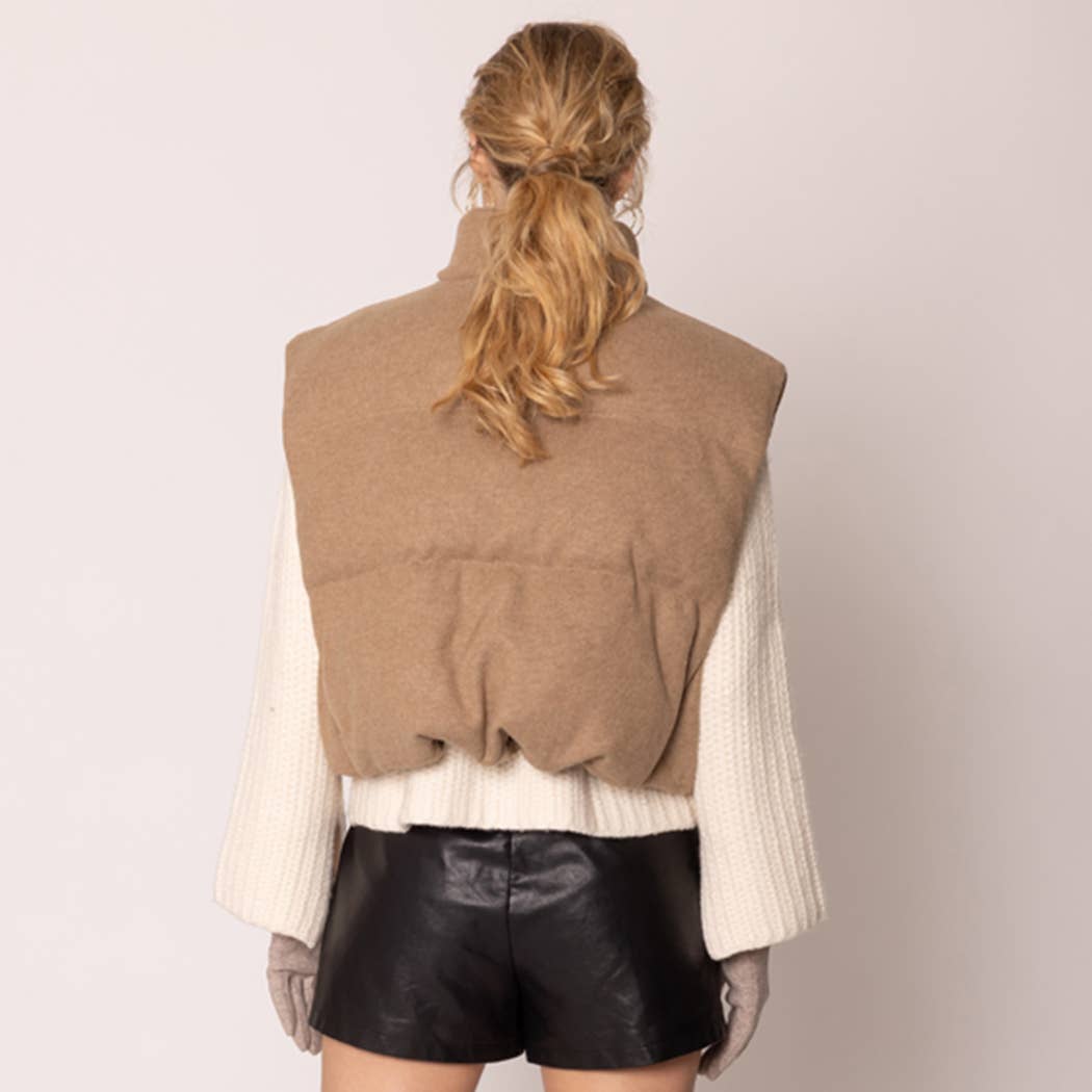Knit Padded Crop Zip-Up Vest