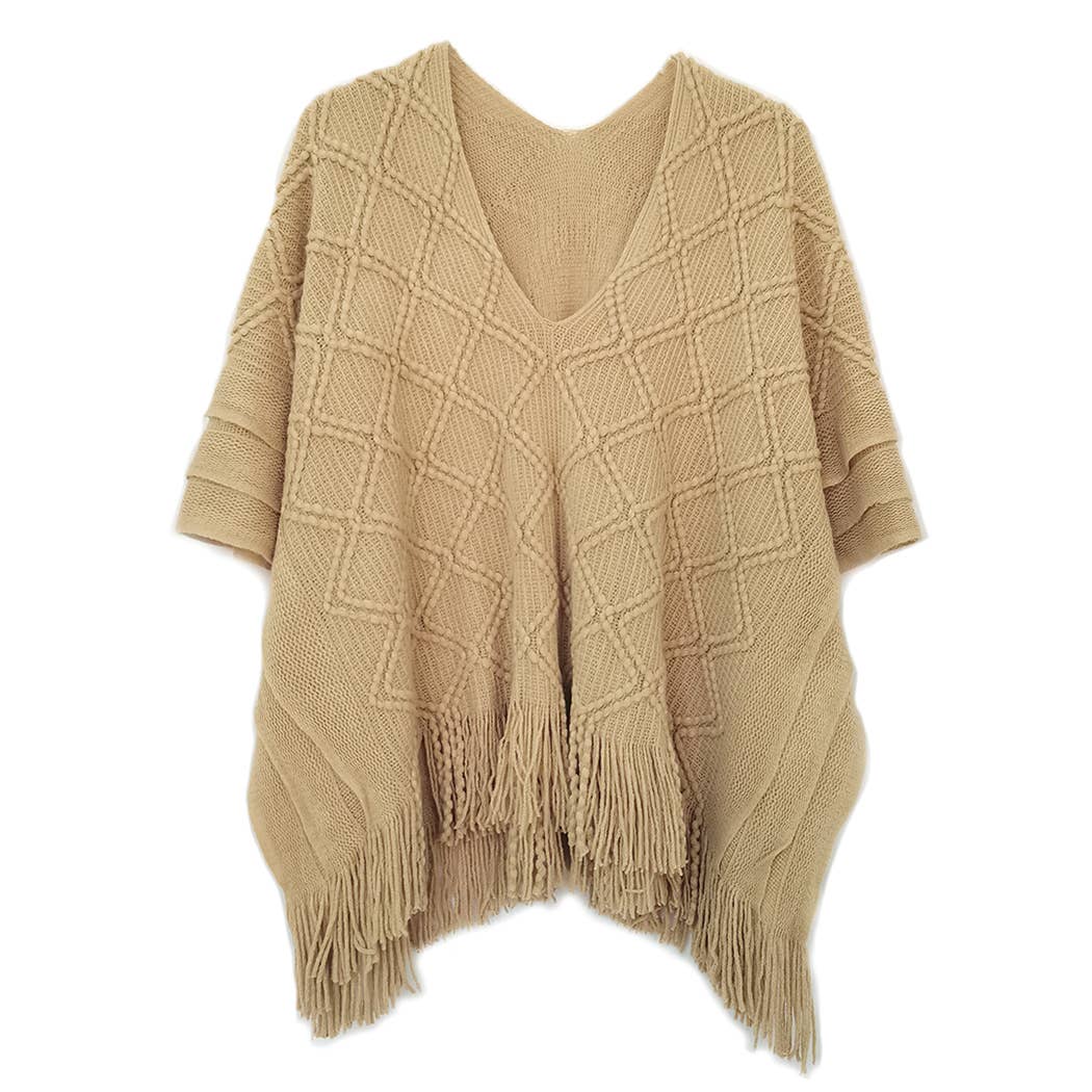Crochet Patterned Poncho with Fringes