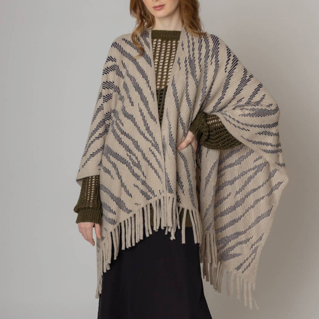 Zebra Crochet Ruana with Fringes