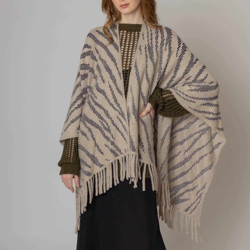 Zebra Crochet Ruana with Fringes
