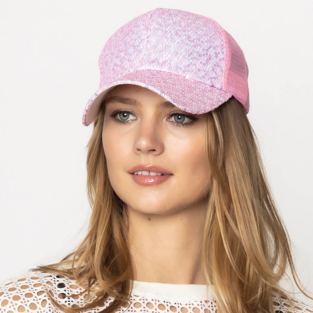 Sequin Leopard Baseball Cap with Meshed Back