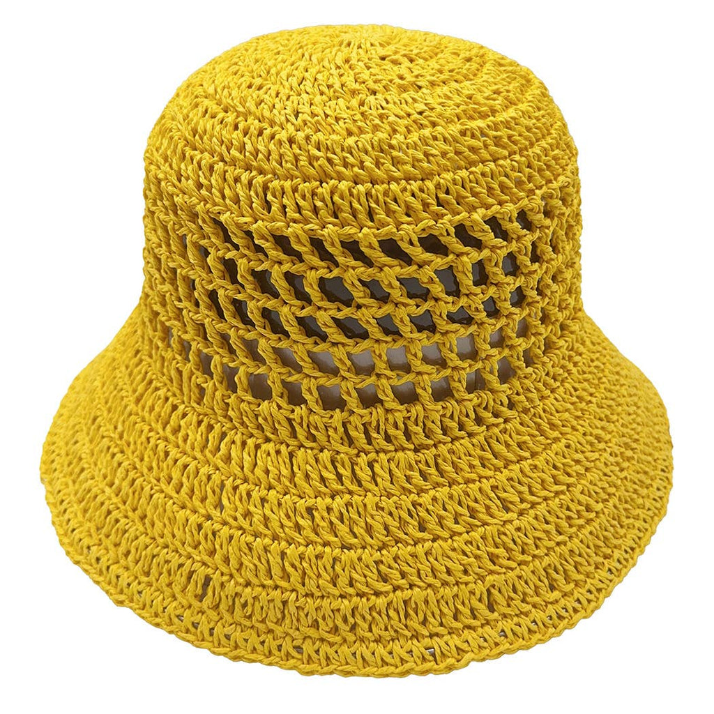 Solid Summer Beach Straw Crochet Bucket Hat