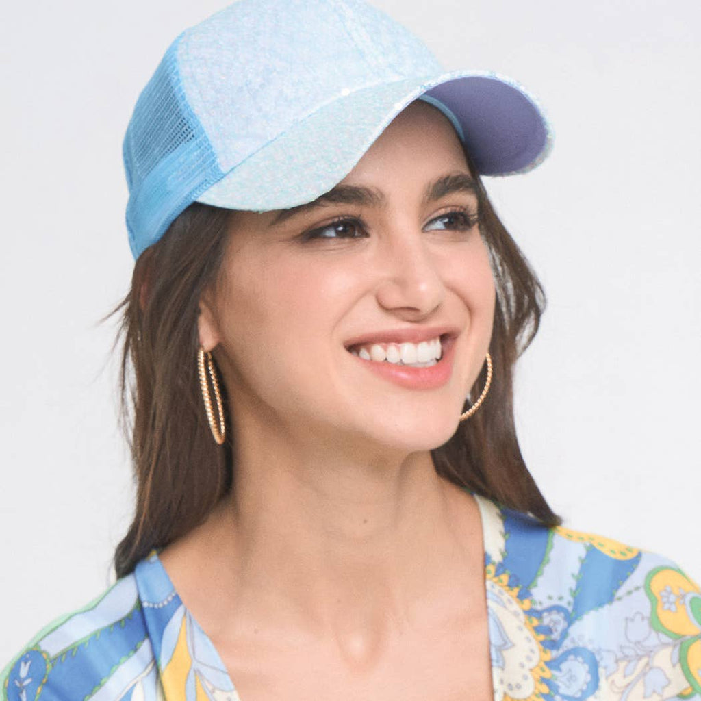 Sequin Leopard Baseball Cap with Meshed Back