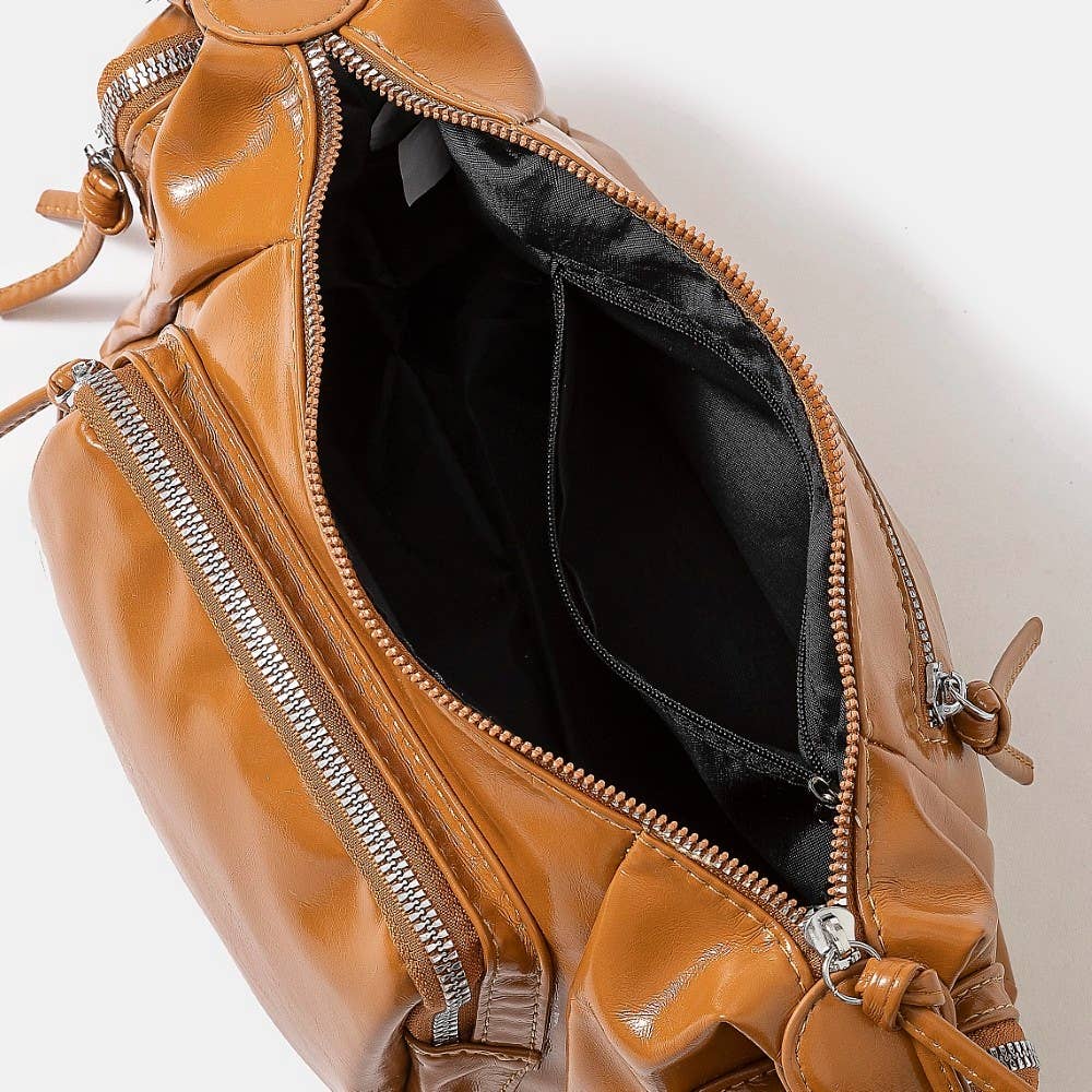 Glossy Leather Multi Pocket Hand Bag