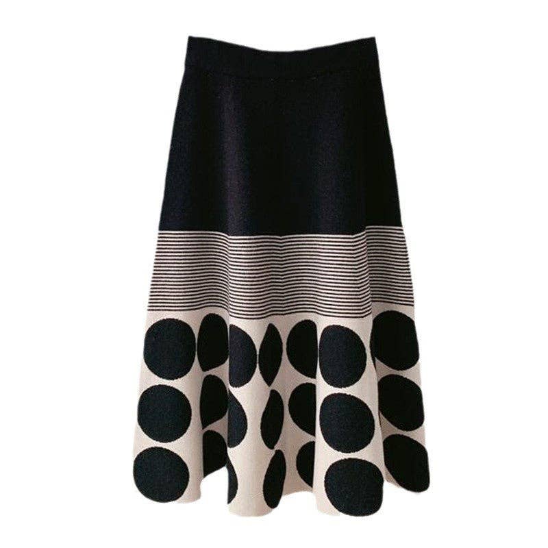 Knit Midi Skirt With Polka Dot Stripes