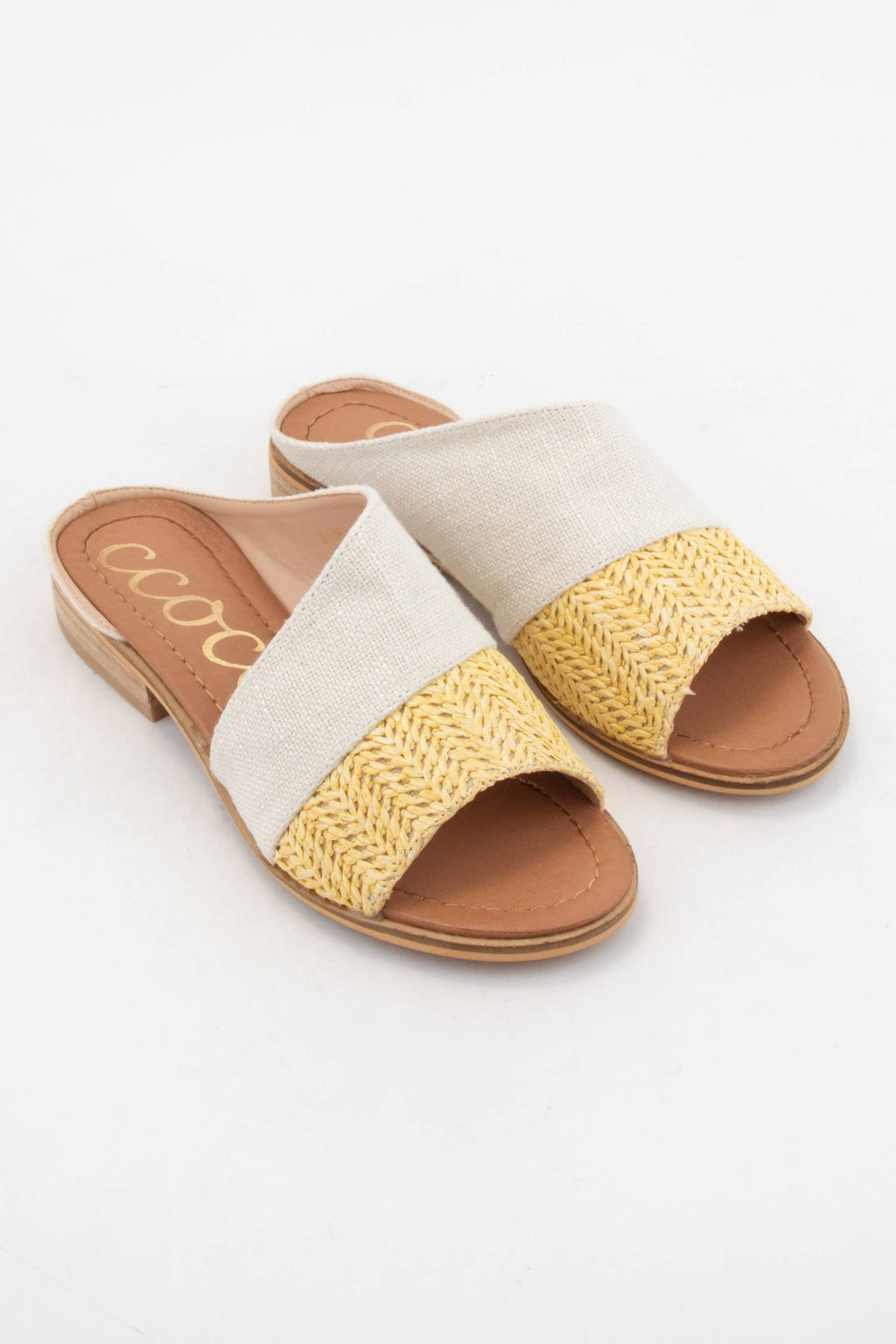BAMBI Asymmetrical Linen Slide Sandals with Raffia Combo Upp