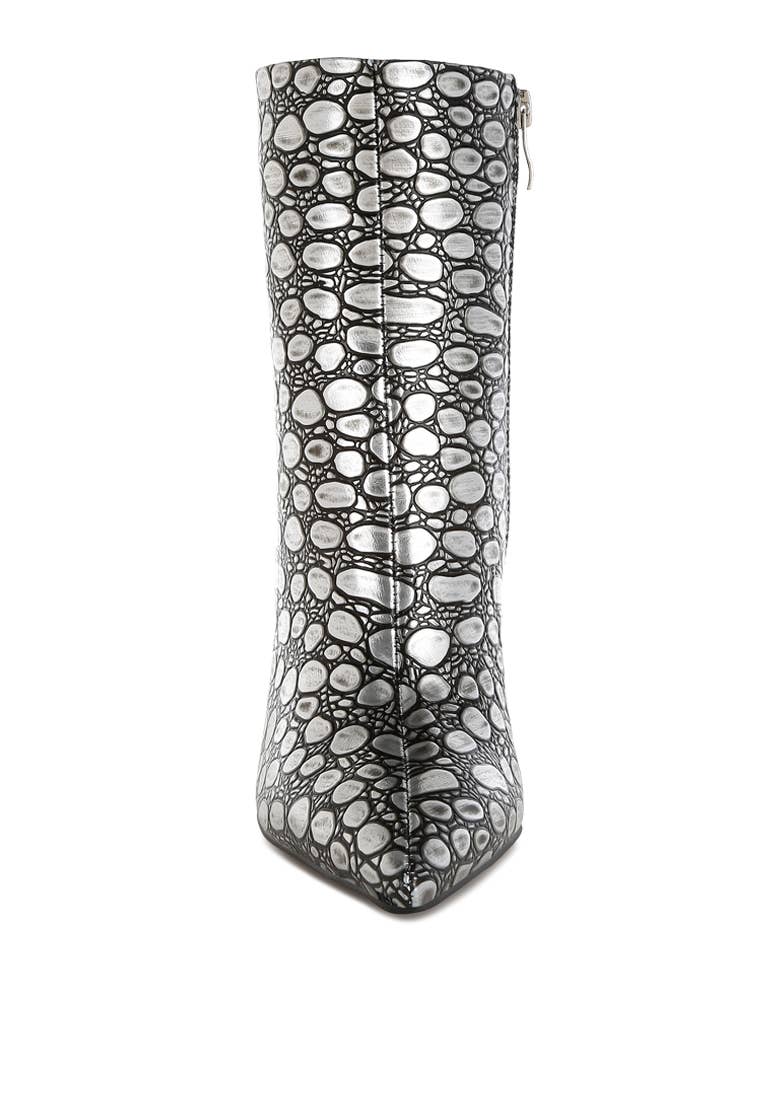 Moolah Embossed Stiletto Heel Ankle Boots (Copy)