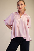 Mock Neck Band Puff Sleeve Elegance Blouse