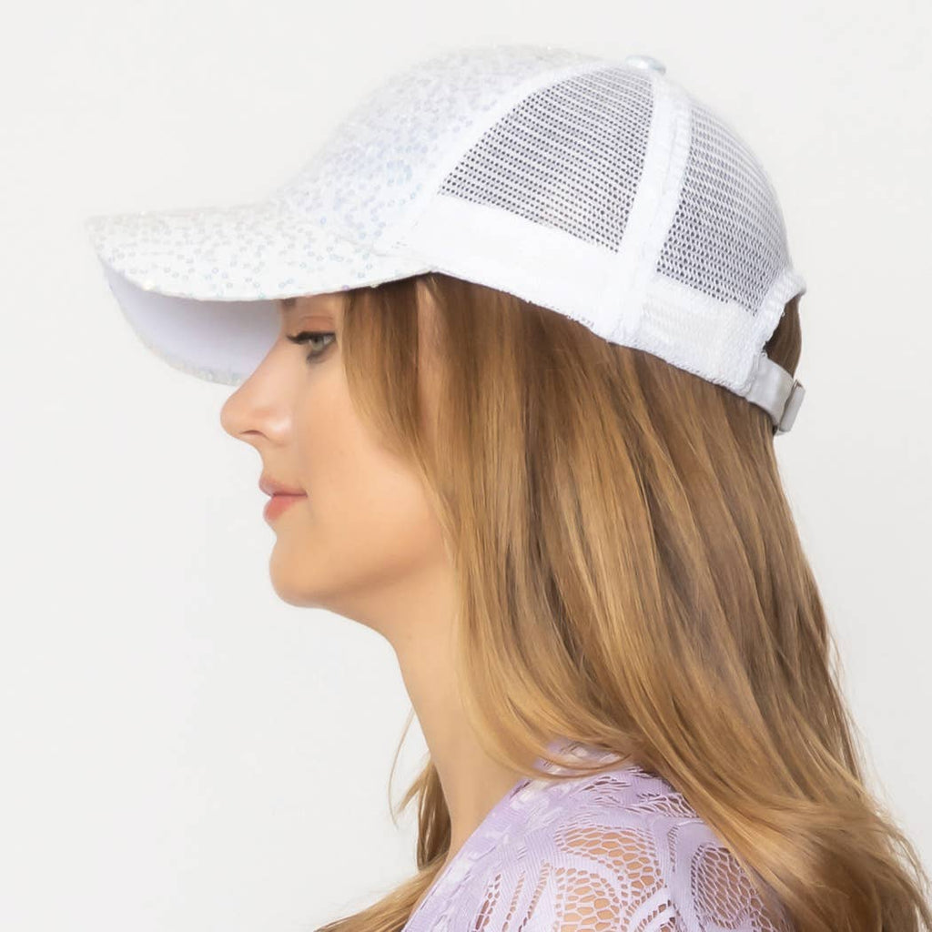 Sequin Leopard Baseball Cap with Meshed Back