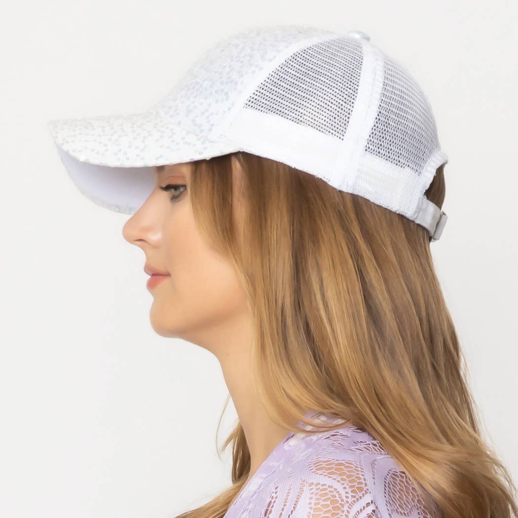 Sequin Leopard Baseball Cap with Meshed Back
