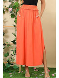 BANDED SMOCKING WAIST MAXI SKIRT WITH POCKET
