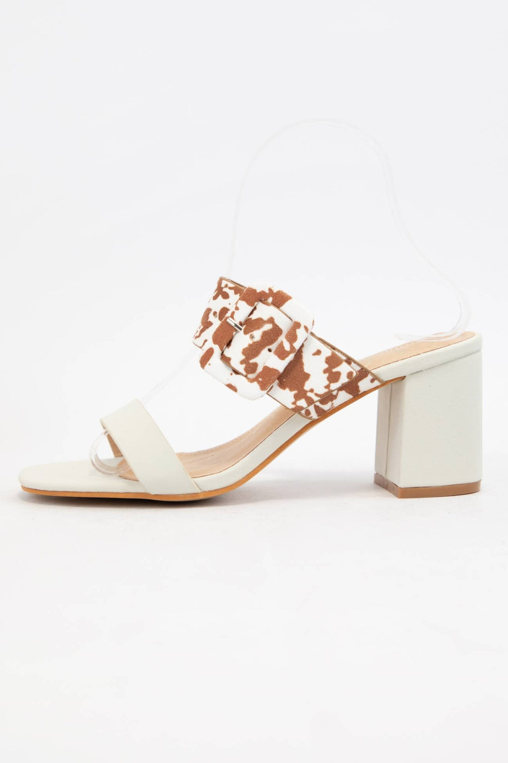 SALLY Double Strap Block Heel Sandals Pattern Strap Heels