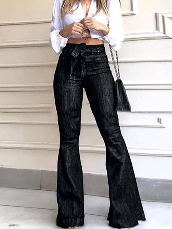 Flared Pants High Tie Waisted Jean Pants Bottoms