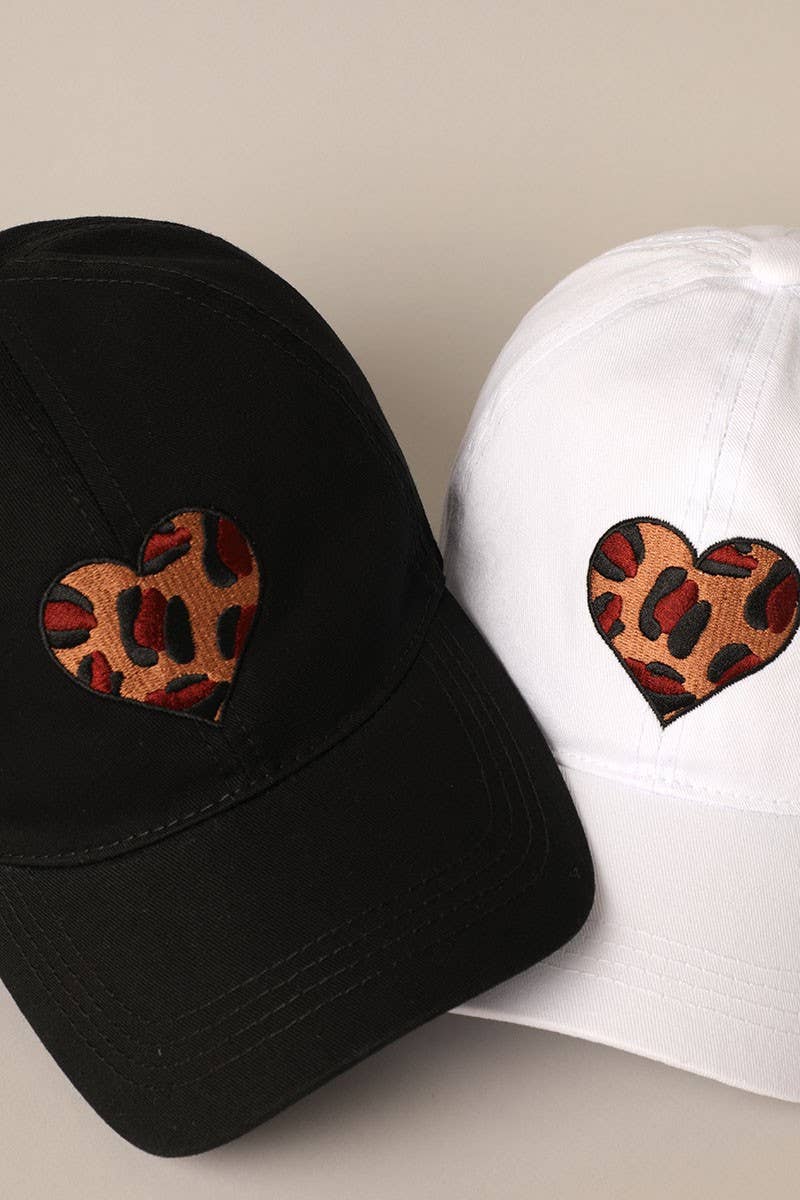 Leopard Heart Embroidery Baseball Cap Hat