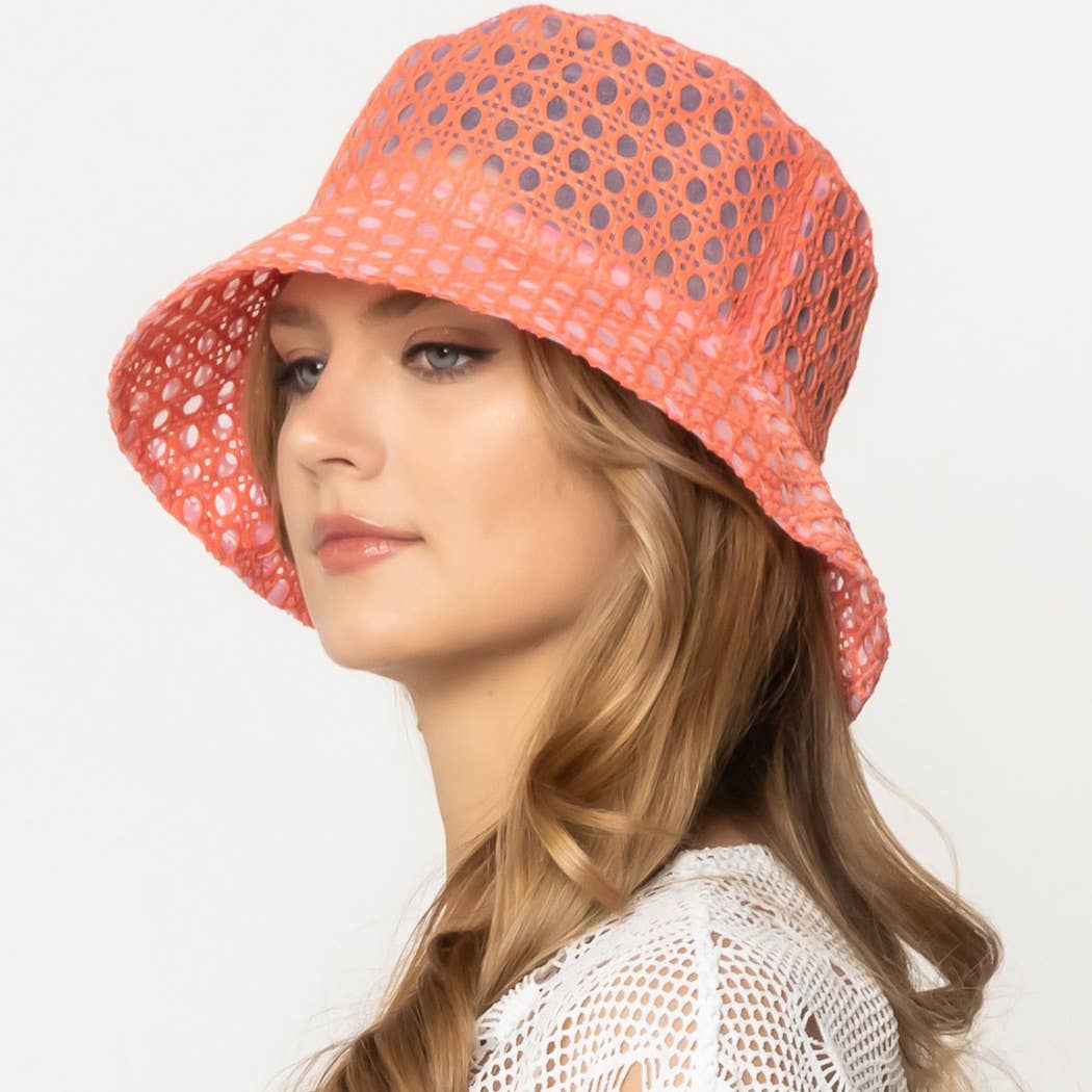 Solid Mesh Eyelet Bucket Hat