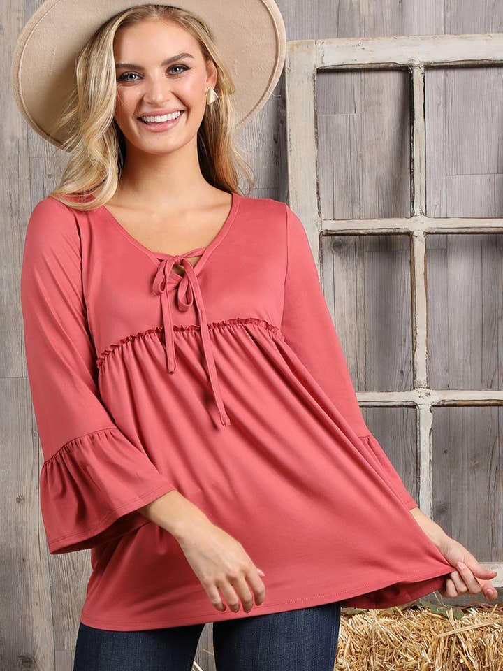 3/4 SLEEVE WITH NECK STRING DETAILED TOP