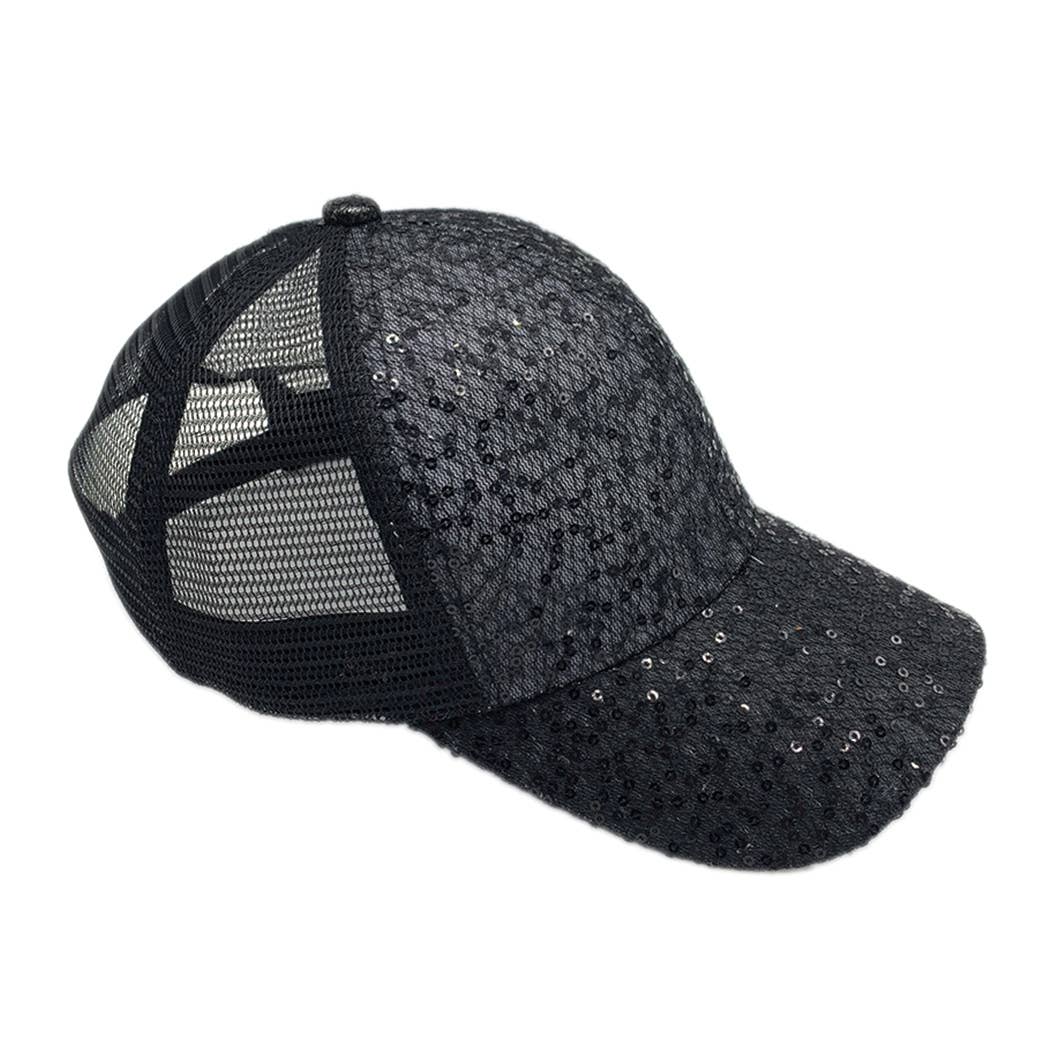 Sequin Leopard Baseball Cap with Meshed Back