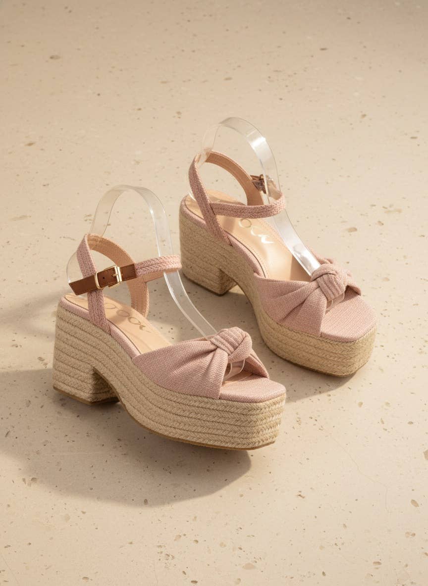PALMER Bow Knot Platform Espadrille Sandals Ankle Strap Wedg