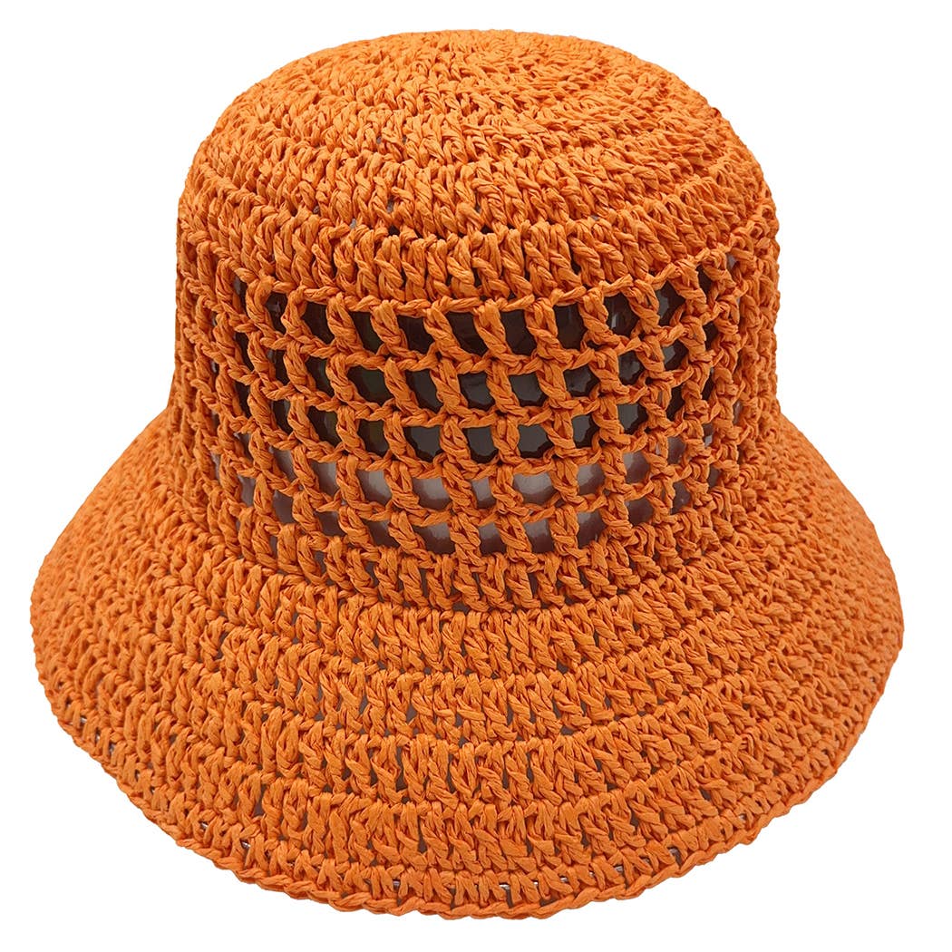 Solid Summer Beach Straw Crochet Bucket Hat