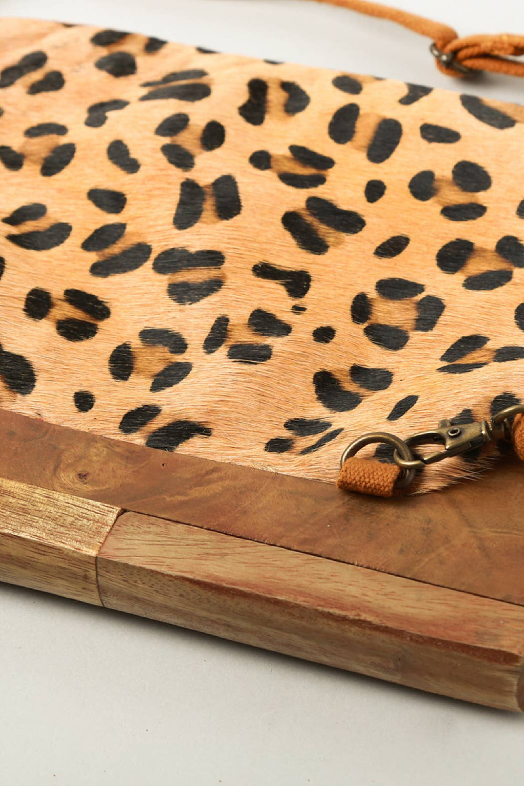 Leopard Print Wooden Frame Clutch Bag