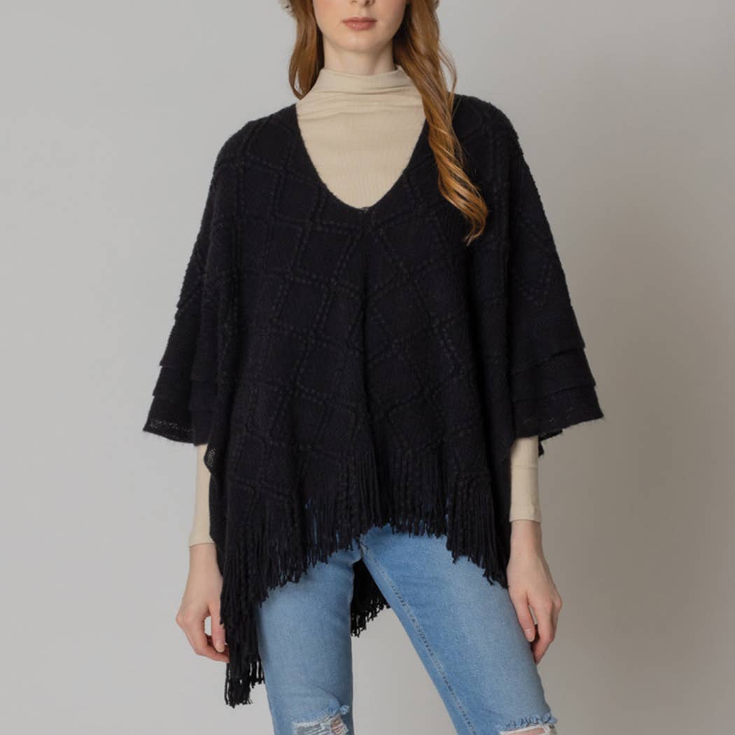 Crochet Patterned Poncho with Fringes
