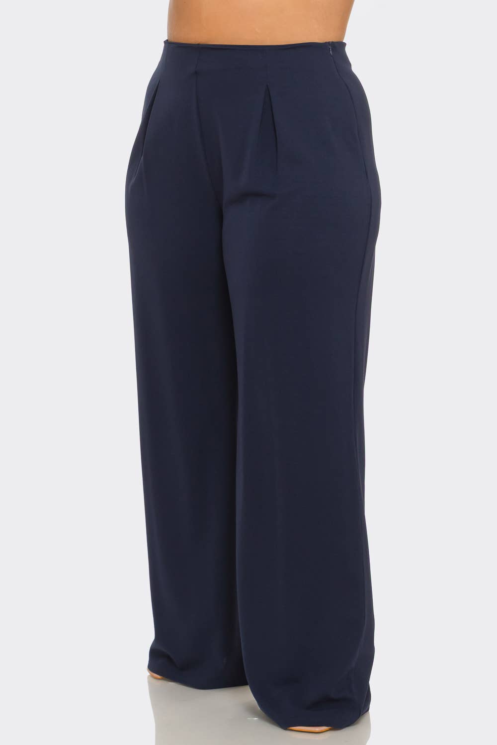 Plus Size Front Pleated Side Zipper Wide Leg Pants