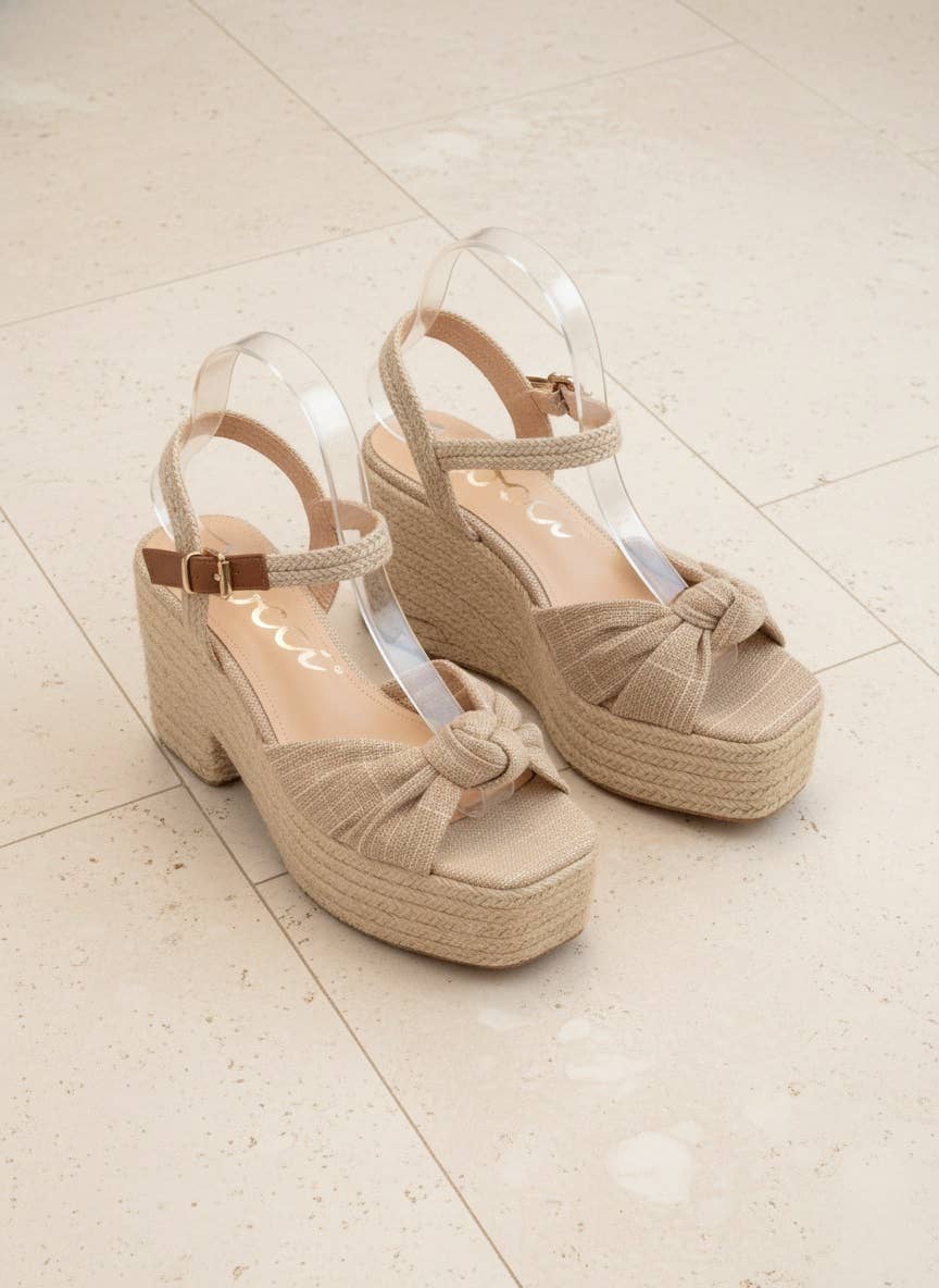 PALMER Bow Knot Platform Espadrille Sandals Ankle Strap Wedg