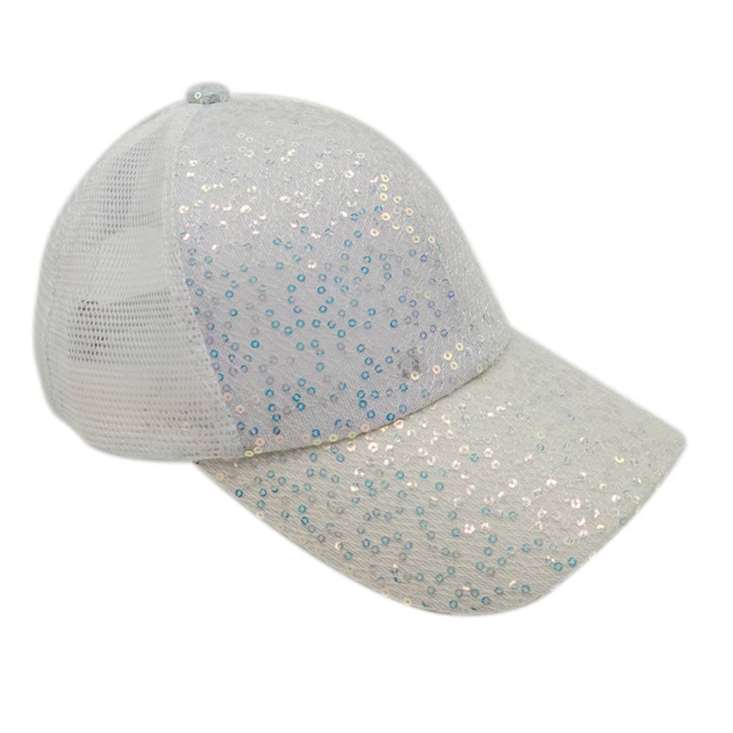 Sequin Leopard Baseball Cap with Meshed Back