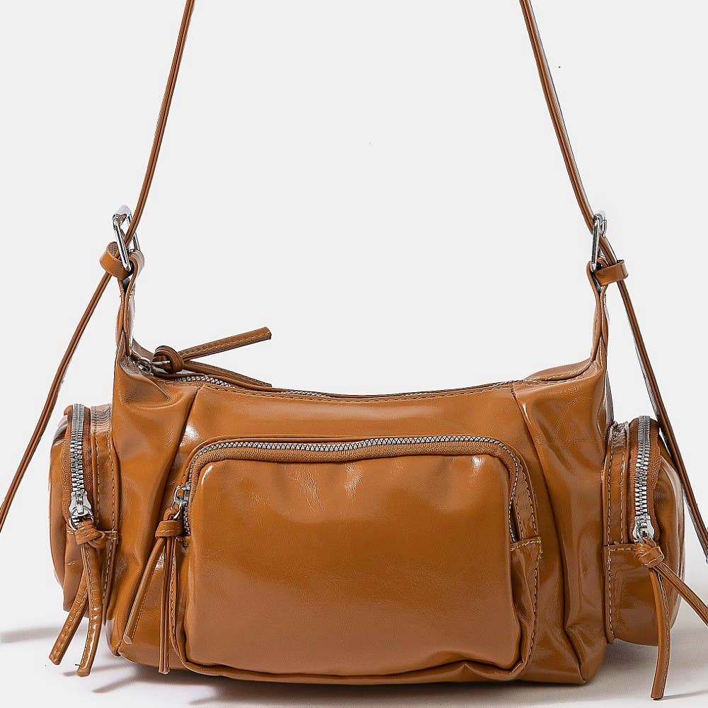 Glossy Leather Multi Pocket Hand Bag