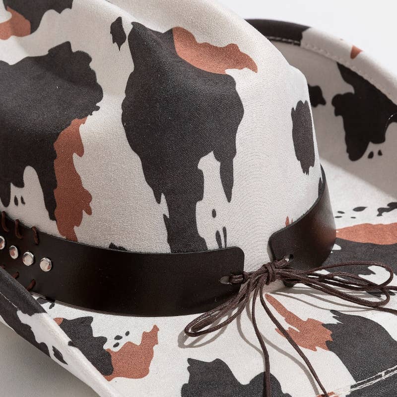 Western Bull Head Strap Cow Print Cowboy Hat