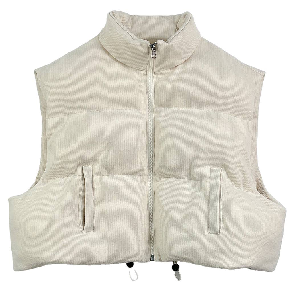 Knit Padded Crop Zip-Up Vest