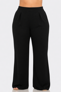 Plus Size Front Pleated Side Zipper Wide Leg Pants