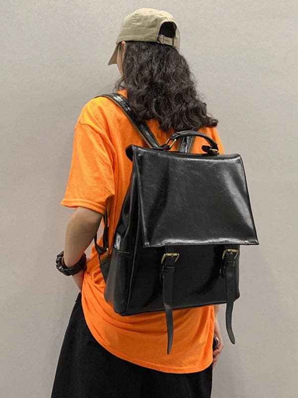 Simple Vintage Solid Color Backpack