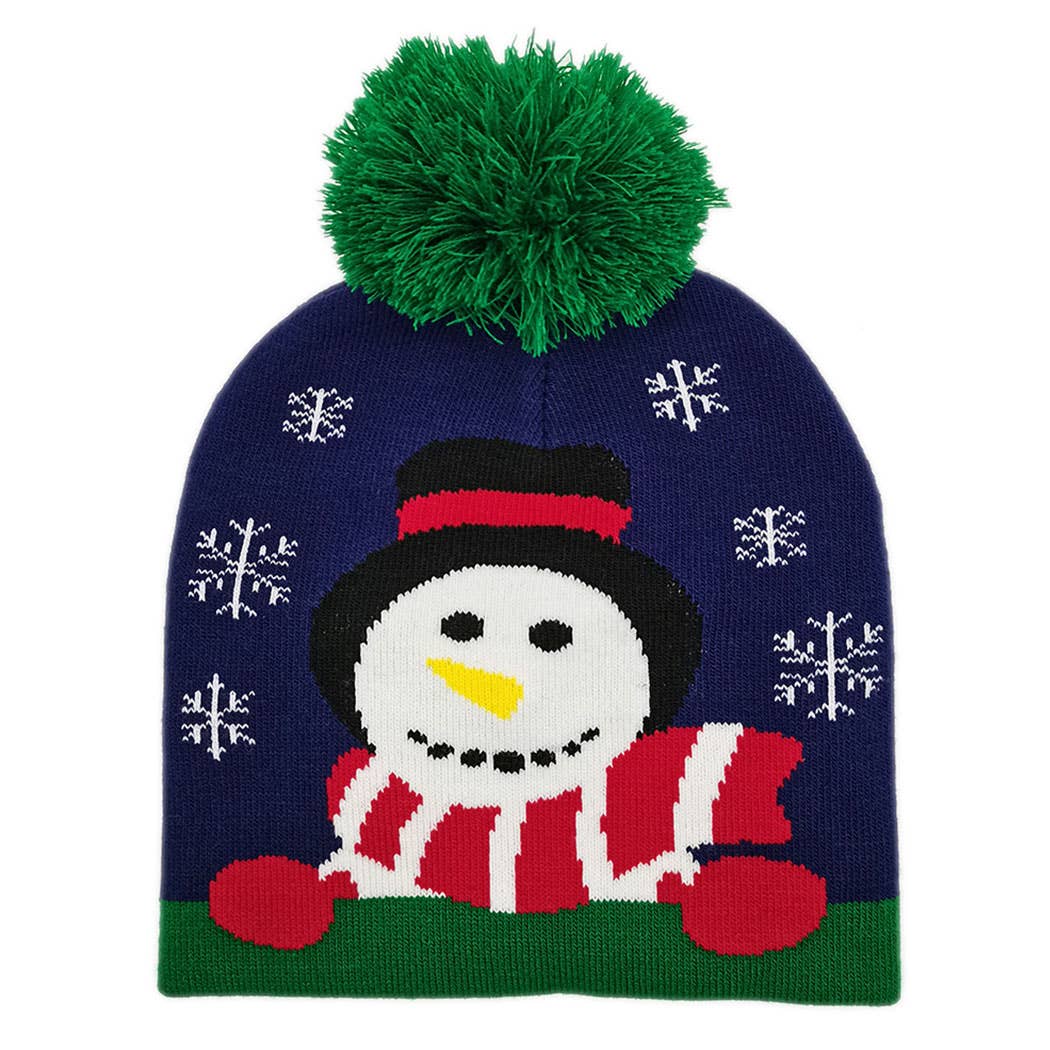 Holiday Snowman Print Knit Beanie Hat