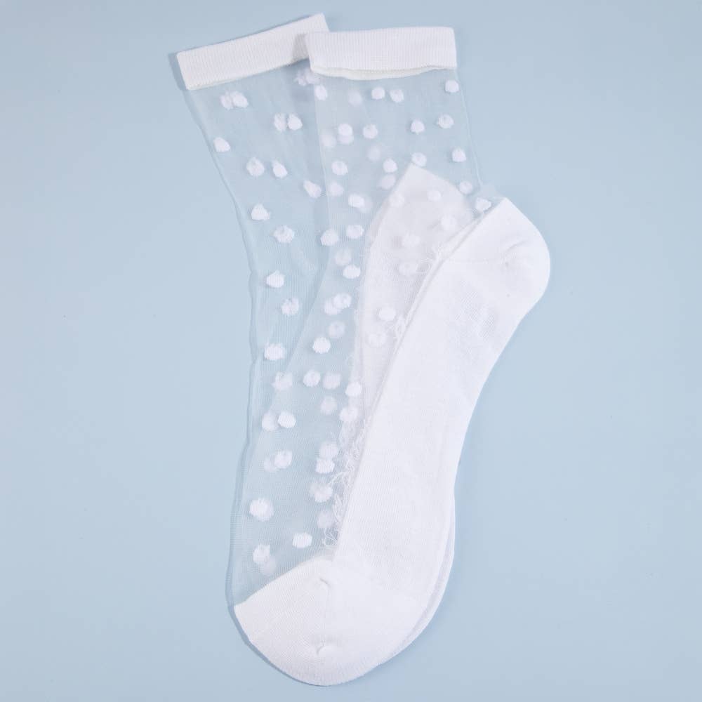 Sheer Polka Dot Rolled Cuff Ankle Socks