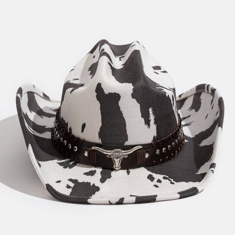Western Bull Head Strap Cow Print Cowboy Hat