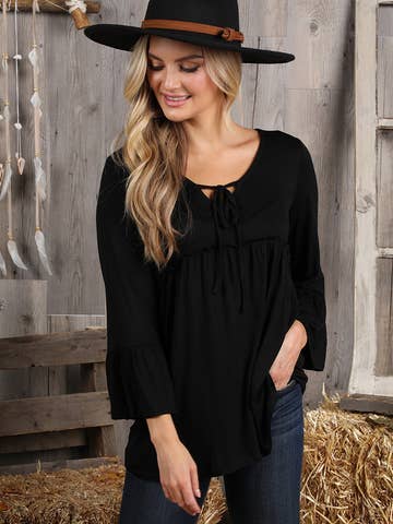 3/4 SLEEVE WITH NECK STRING DETAILED TOP