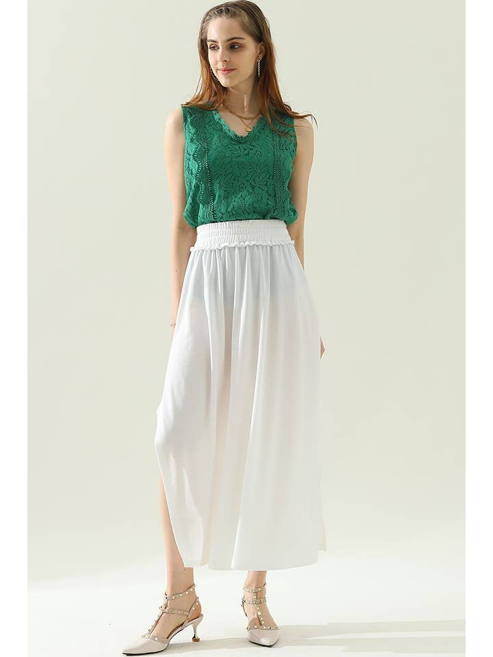 BANDED SMOCKING WAIST MAXI SKIRT WITH POCKET