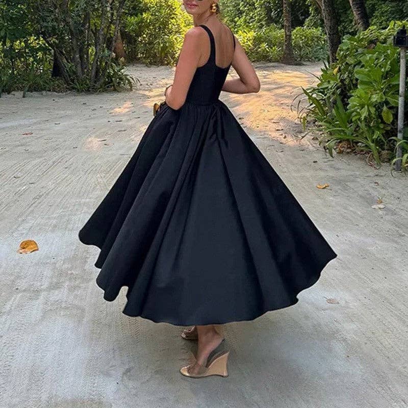 Stylish Black Halter A-Line Dress