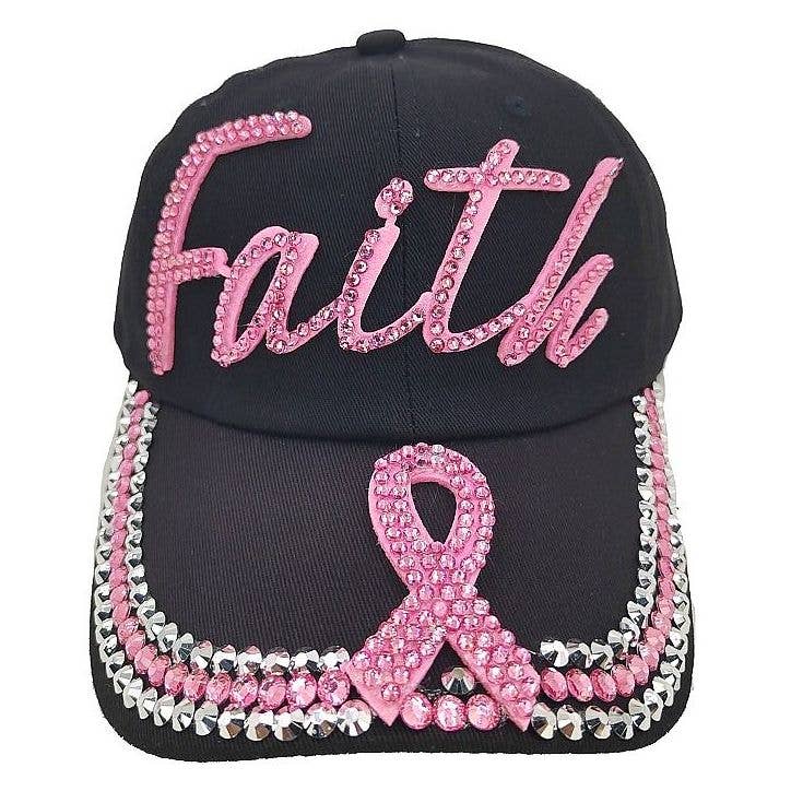 Faith Pink Ribbon Rhinestone Cap