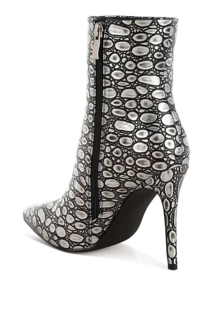 Moolah Embossed Stiletto Heel Ankle Boots (Copy)