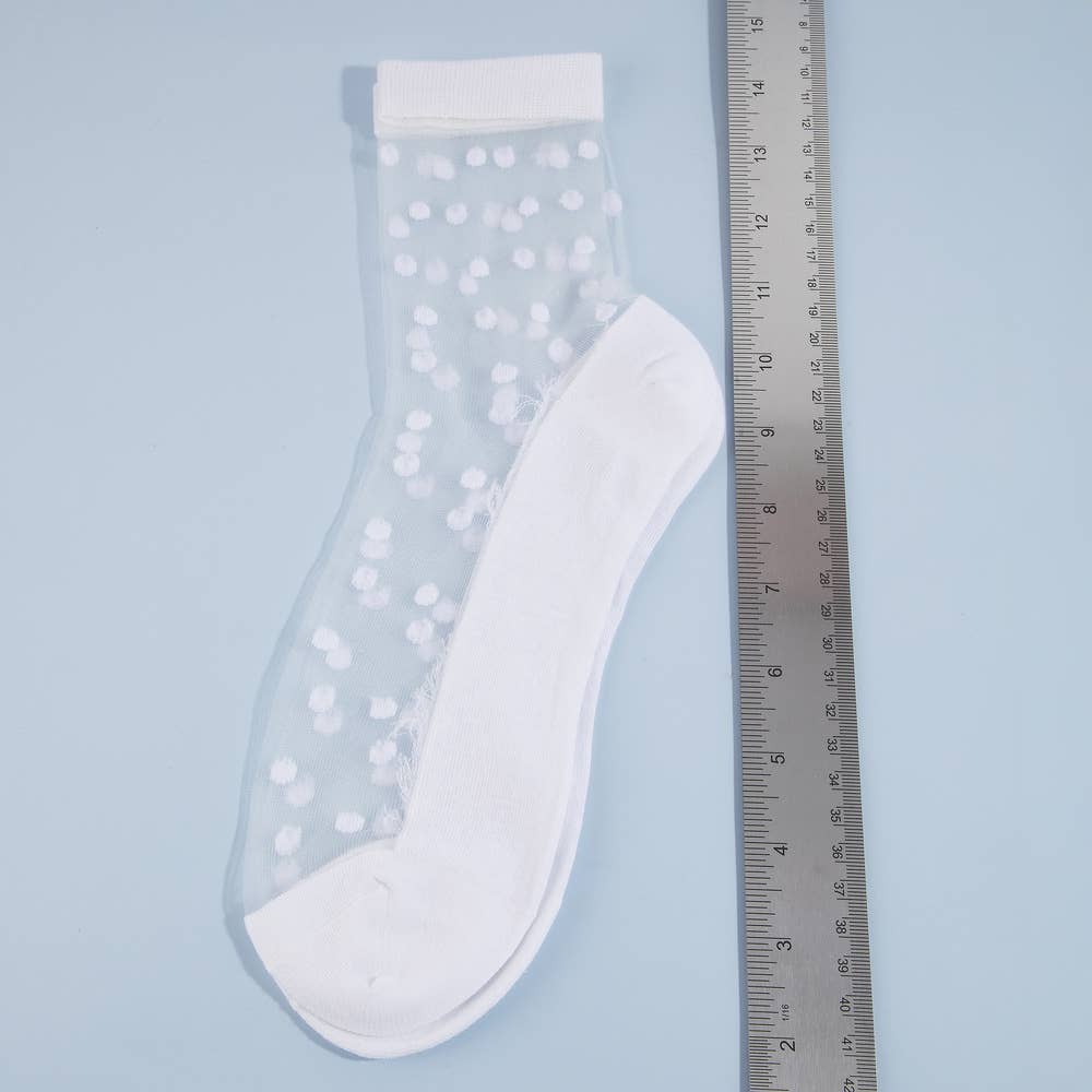 Sheer Polka Dot Rolled Cuff Ankle Socks